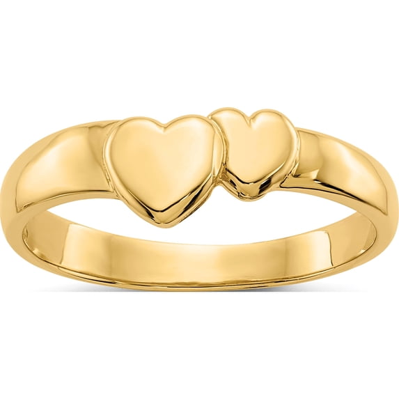 14K Yellow Gold Polished Adjoining Hearts Ring (Size 6.25) Made In Peru k5744