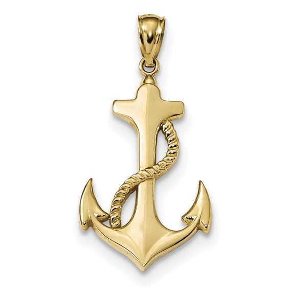 14K Yellow Gold Polished Anchor With Rope Pendant Made In United States k6100