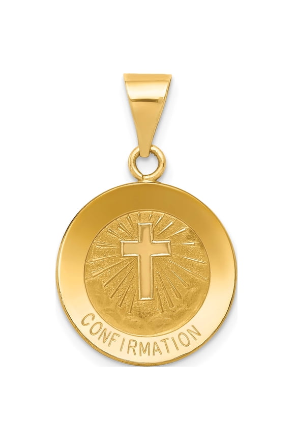 14K Yellow Gold Polished and Satin Hollow Confirmation with Cross Charm
