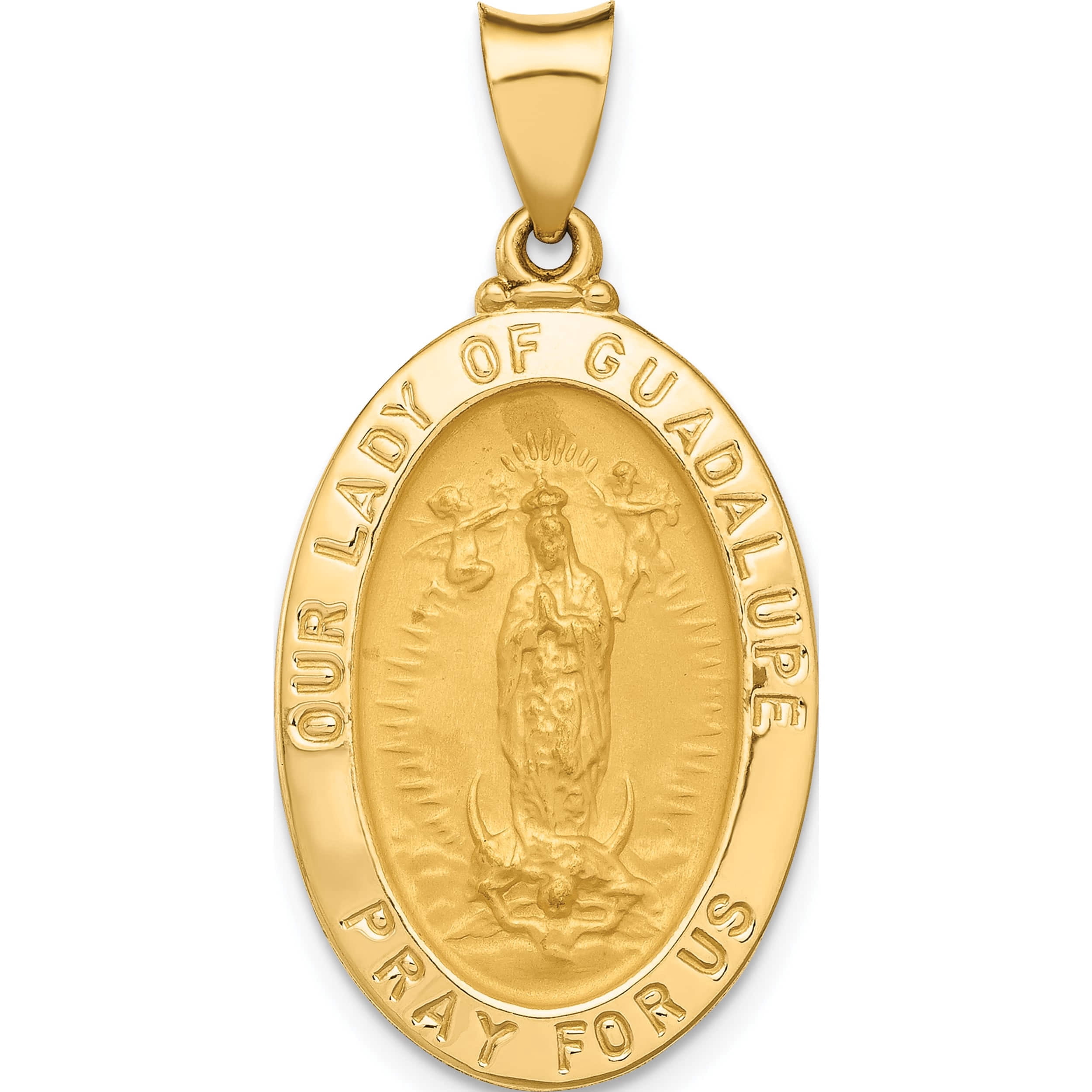 14K Yellow Gold Polished And Satin Our Lady Guadalupe Medal Hollow ...