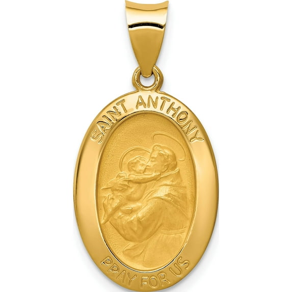 14K Yellow Gold Polished And Satin St. Anthony Medal Hollow Pendant (29 X 14.35) Made In United States xr1289