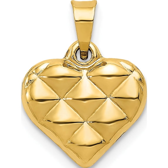 14K Yellow Gold Polished And Textured 3-D Heart Pendant (15 X 11) Made In Indonesia d3310