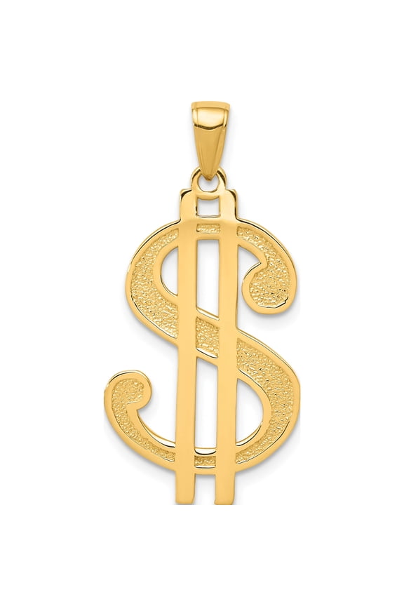 14K Gold Polished and Textured Dollar Sign Pendant