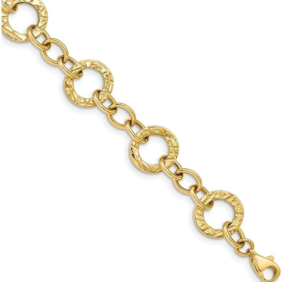 14K Yellow Gold Polished And Textured Fancy Link Bracelet (7.25 X 12) Made In Turkey fb1396-7.25