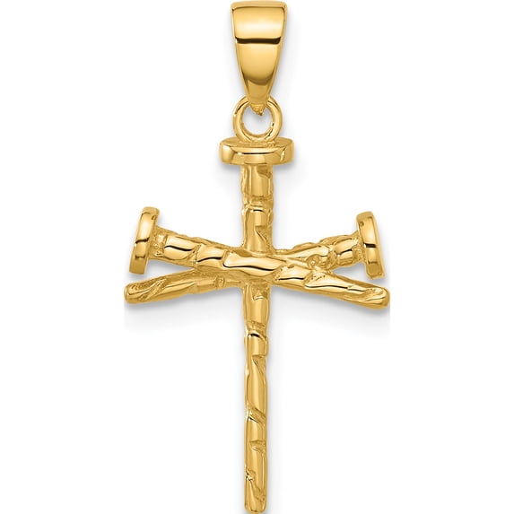 14K Yellow Gold Polished And Textured Nails Cross Pendant (Width 13.4) (Length 26.5) - Jbsp
