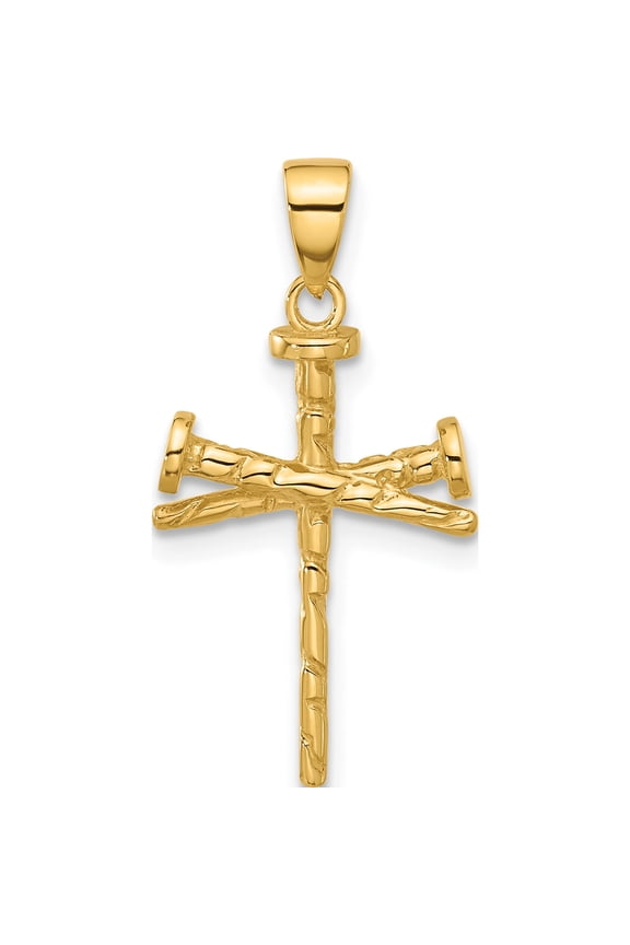 14K Yellow Gold Polished And Textured Nails Cross Pendant (Width 13.4) (Length 26.5) - Jbsp