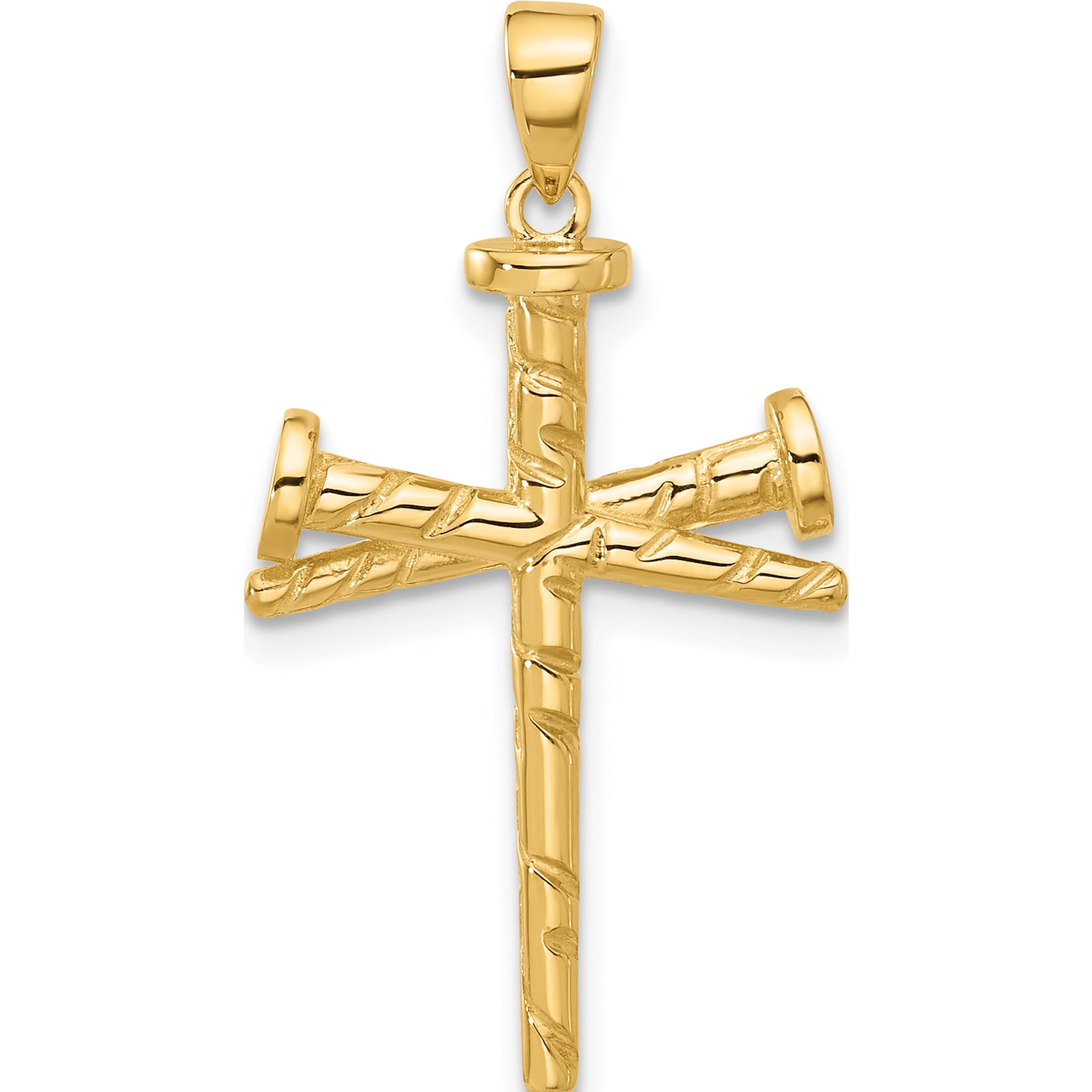14K Yellow Gold Polished And Textured Nails Cross Pendant (Width 17) (Length 32) - Jbsp