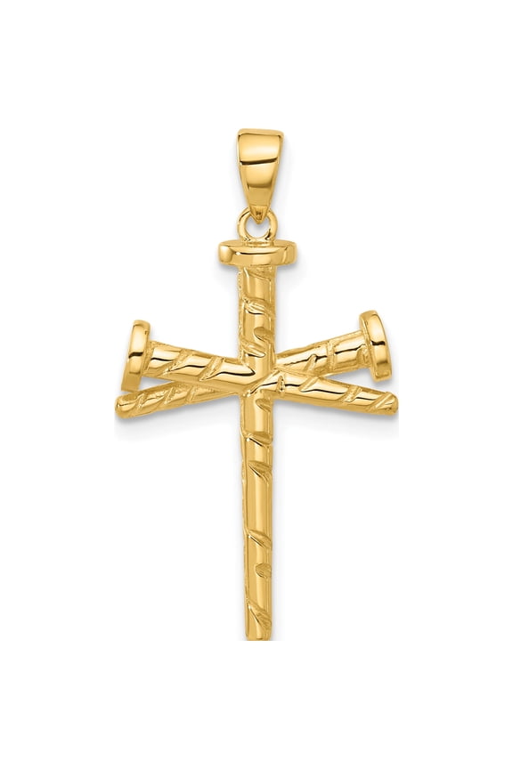 14K Yellow Gold Polished And Textured Nails Cross Pendant (Width 17) (Length 32) - Jbsp