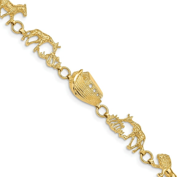 14K Yellow Gold Polished And Textured Noah's Ark 7 Inch Bracelet (7 X 9.5) Made In United States fb1504-7