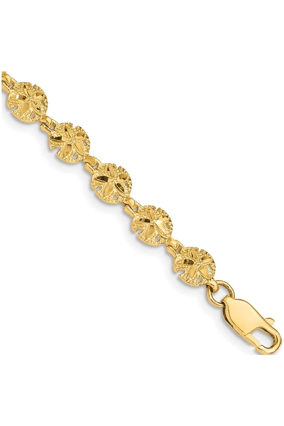 14K Yellow Gold Polished and Textured Sand Dollar 7.25 inch Bracelet