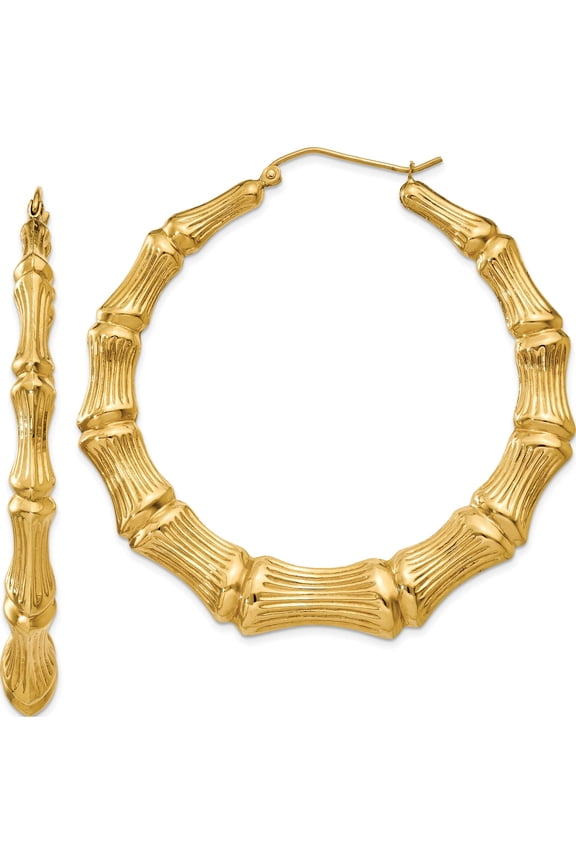 14K Yellow Gold Polished Bamboo Hoop Earrings (54 X 56) Made In Indonesia s1518