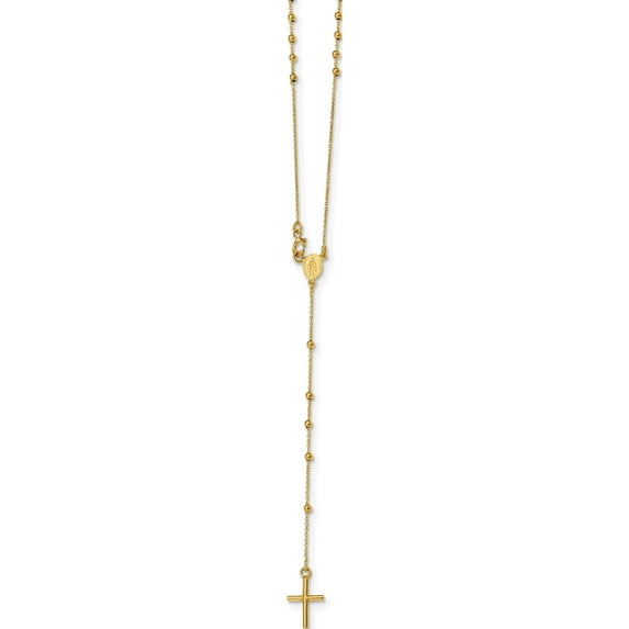 14K Yellow Gold Polished Beaded Rosary 16.5 in. Necklace Made in Italy