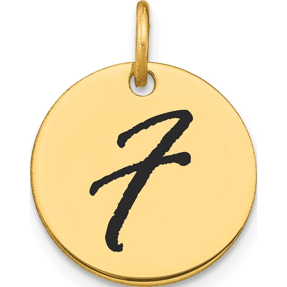 14K Yellow Gold Polished Black Enamel Letter F Initial Disk Charm (Width 15.24) (Length 15.24) - Jbsp