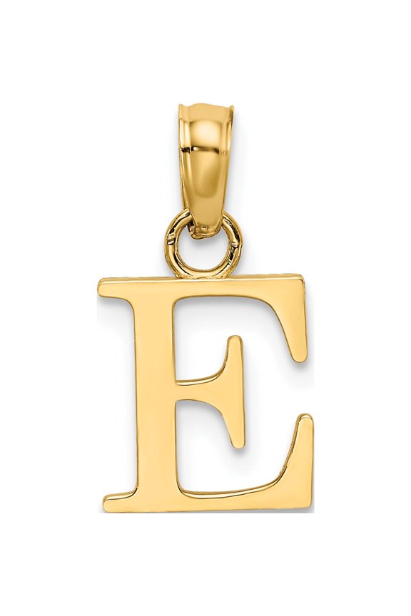 14K Yellow Gold Polished Block Letter E Initial Pendant