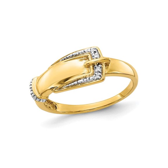Gem & Harmony 14K Yellow Gold Polished Buckle Ring with Accent Diamonds (SIZE 7) for Women