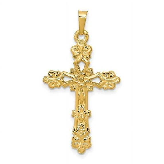 14K Yellow Gold Polished Budded Cross Pendant