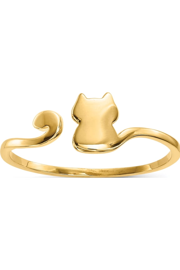 14K Yellow Gold Polished Cat Adjustable Cuff Ring (Size 7) Made In Turkey r639