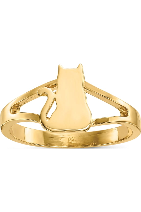 14K Yellow Gold Polished Cat Ring (Size 7) Made In United States r640
