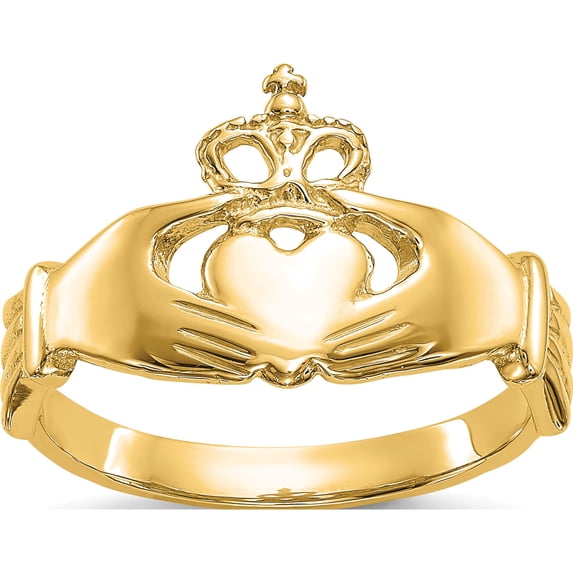 14K Yellow Gold Polished Claddagh Ring (Size 7) Made In Peru k4777