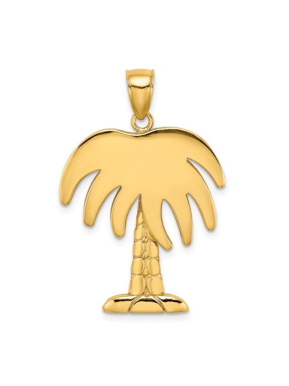 14K Yellow Gold Polished Concave Shape Large Charleston Palm Tree Pendant