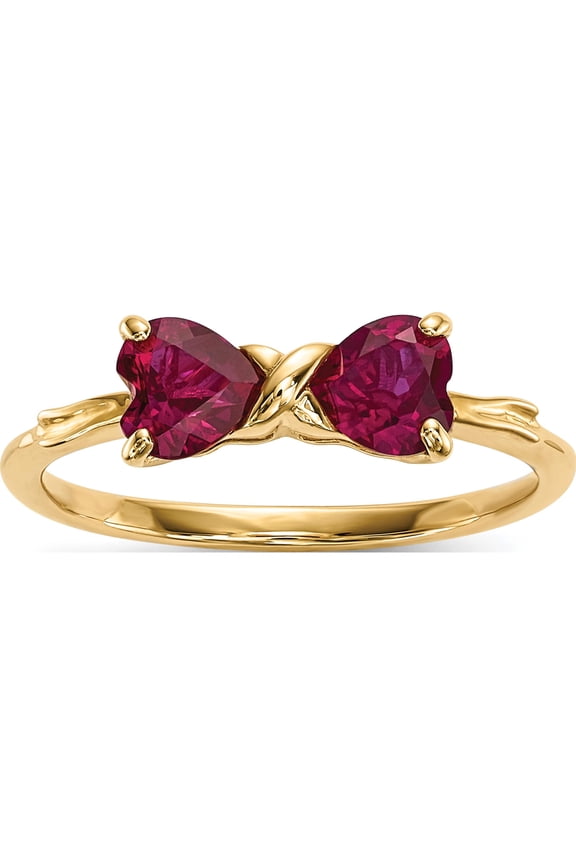 14K Yellow Gold Polished Created Ruby Bow Ring (Size 7) Made In Thailand xbs522