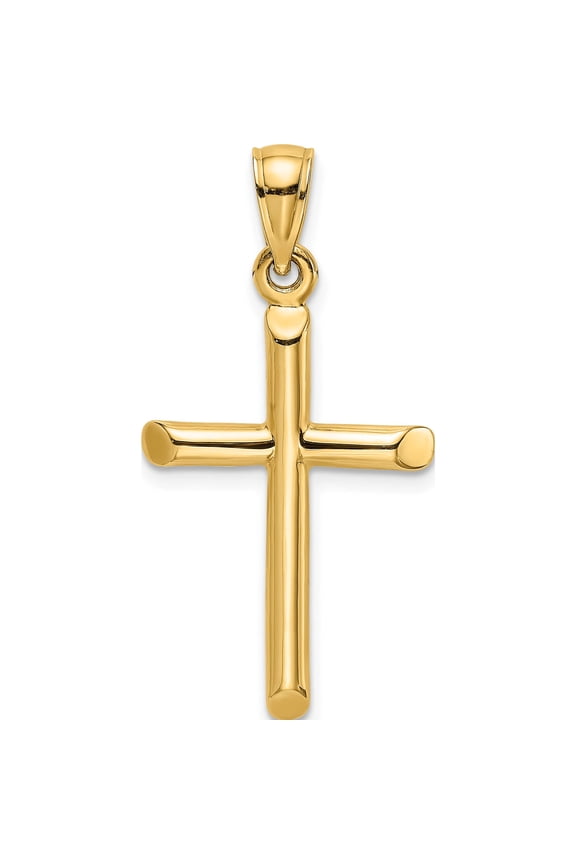 14K Polished Cylinder Cross Charm Yellow Gold Material Brilliant Exquisite Vibrant Perfect for adding elegance to any outfit
