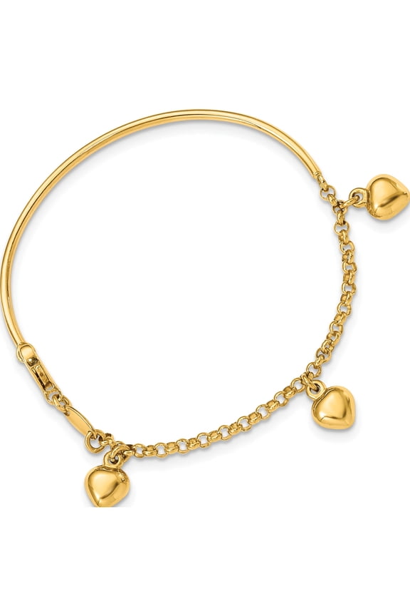 14K Yellow Gold Polished Dangle Heart Baby Bracelet (6 X 6) Made In Turkey bid92-6