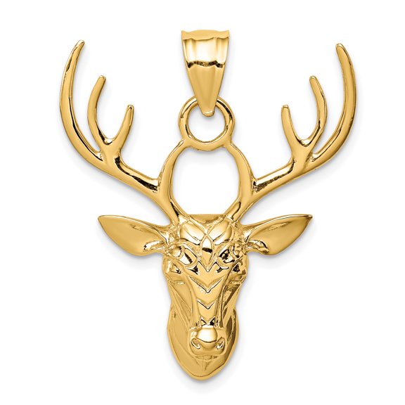 14K Yellow Gold Polished Deer Head Pendant