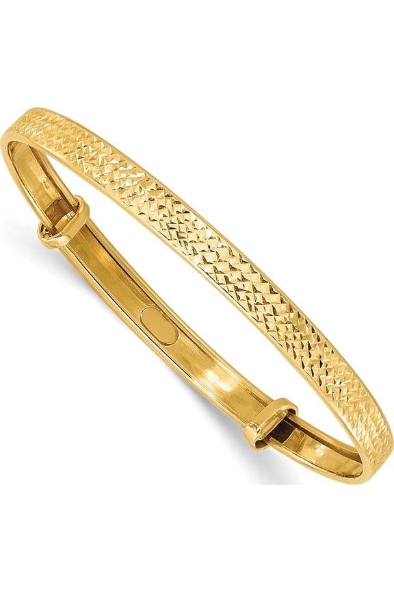 14K Yellow Gold Polished Diamond-Cut Adjustable Baby Bangle (Width 3.8) - Jbsp