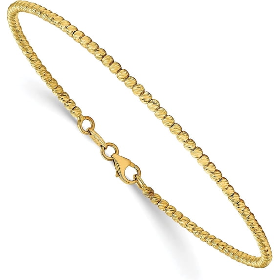 14K Yellow Gold Polished Diamond Cut Beaded Bracelet - 7"- Made In Italy