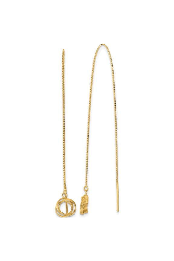 14K Yellow Gold Polished Diamond-cut Box Chain Love Knot Threader Earrings