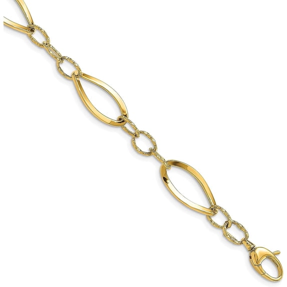 14K Yellow Gold Polished Diamond Cut Fancy Link Bracelet - 7.75"- Made In Italy