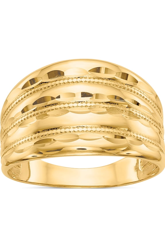 14K Yellow Gold Polished Diamond-cut Four Ridge Fashion Dome Ring