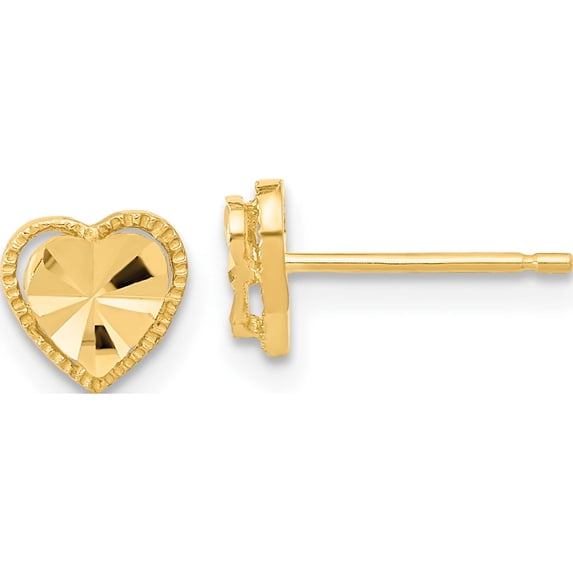 14K Yellow Gold Polished Diamond-Cut Heart Post Earrings (6.65 X 6.75) Made In United States th964