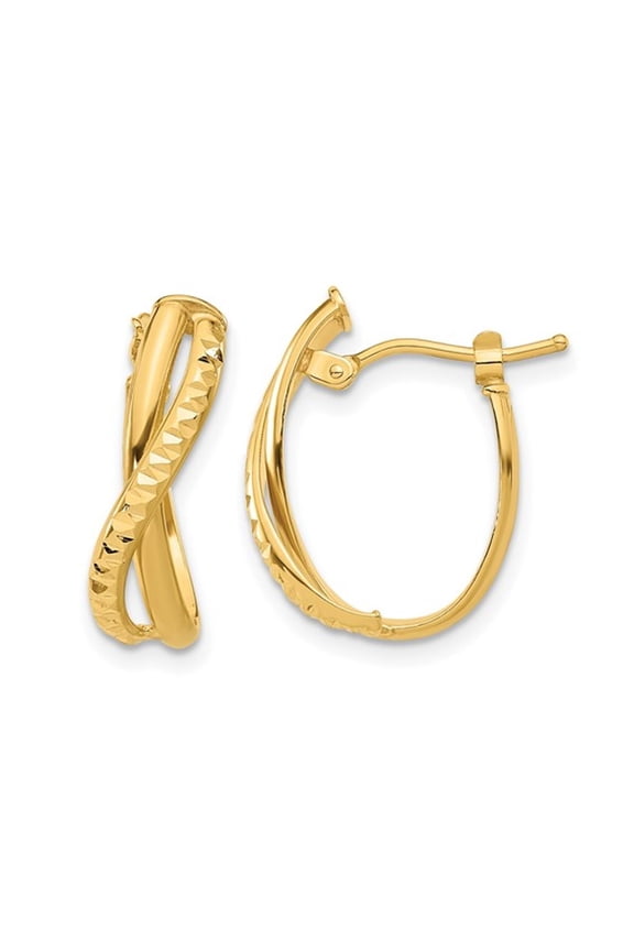 Gem & Harmony 14K Yellow Gold Polished Diamond-cut Twist Hoop Earrings for Women