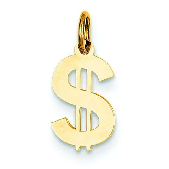 14K Yellow Gold Polished Dollar Sign Charm Pendant