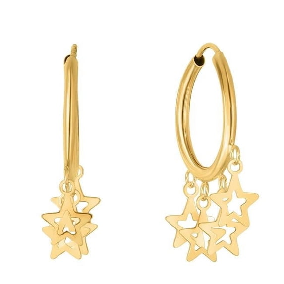 14K Yellow Gold Polished Drop Star Earring with Endless Clasp