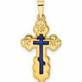 thumbnail image 1 of 14K Yellow Gold Polished Eastern Orthodox Blue Enamel Solid Cross Pendant (26.2 X 13) Made In United States -Jewelry By Sweet Pea, 1 of 7