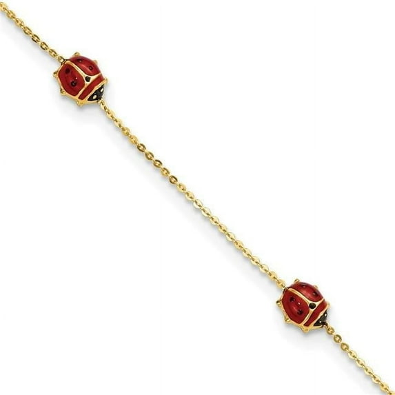 14K Yellow Gold Polished Enameled Ladybugs 6.5 in. with 0.75 in. Extension Bracelet