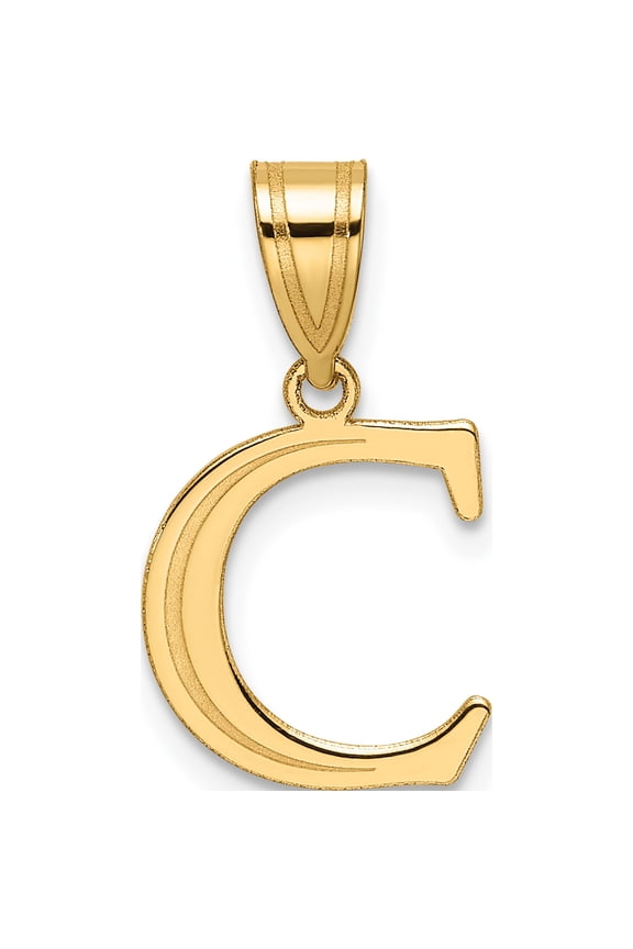 14K Yellow Gold Polished Etched Letter C Initial Pendant