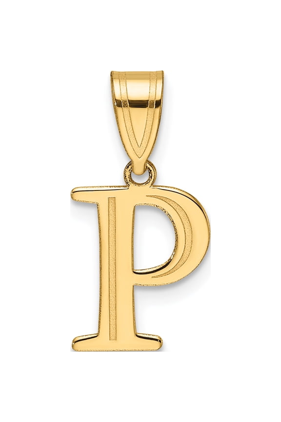 14K Yellow Gold Polished Etched Letter P Initial Pendant(Length 20) - Jbsp