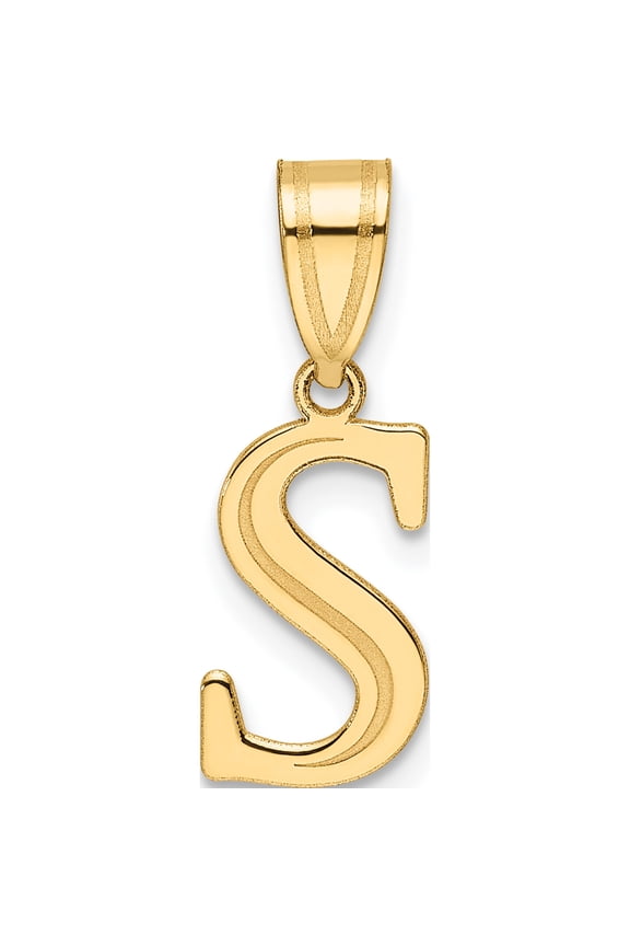 14K Yellow Gold Polished Etched Letter S Initial Pendant