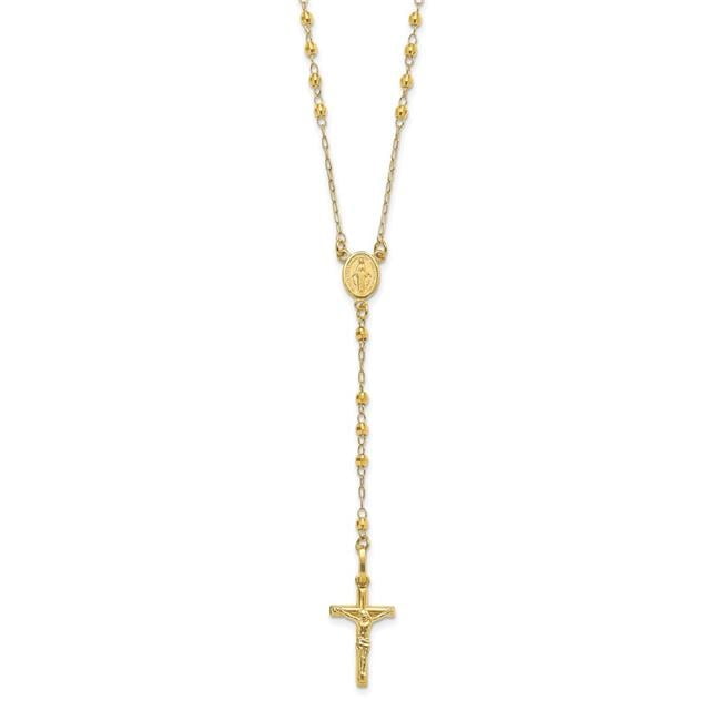 14K Yellow Gold Polished Faceted Beads Rosary 24 in. Necklace