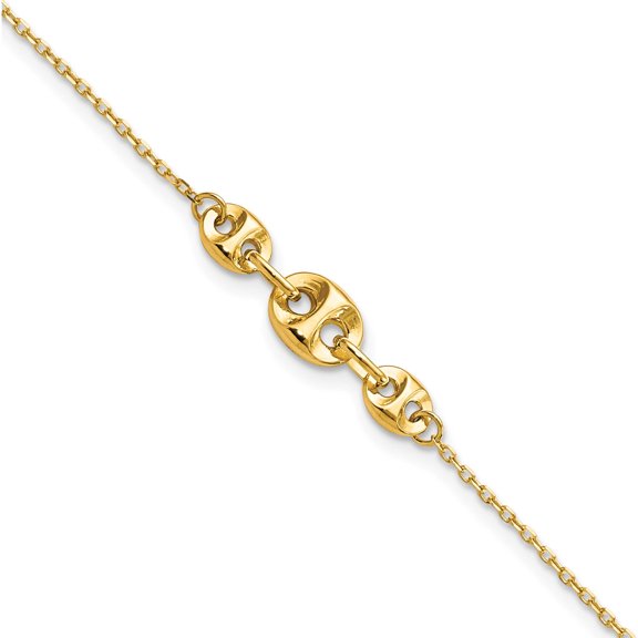 14K Yellow Gold Polished Fancy Link 9In Plus 1 In Ext. Anklet (9 X 0.75) Made Italy ank332-9
