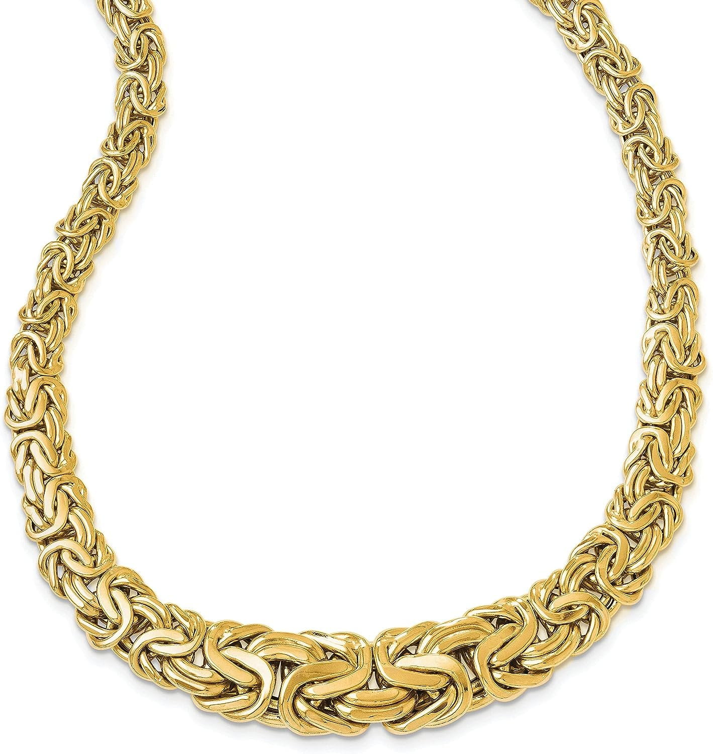 14K Yellow Gold Polished Fancy Link Necklace 17" Made In Italy Chain