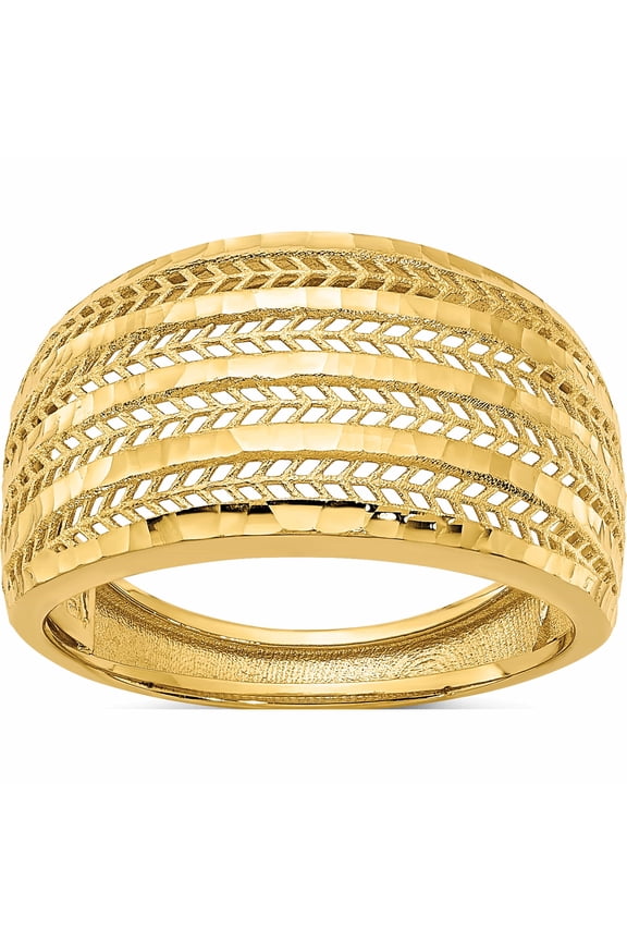 14K Yellow Gold Polished Fancy Ring (Size 7) Made In Italy -Jewelry By Sweet Pea