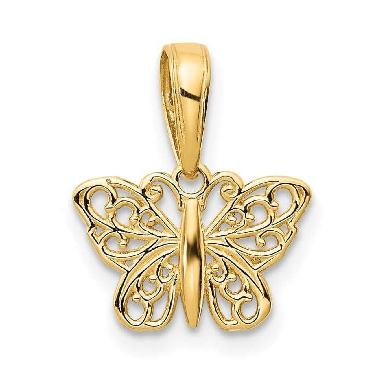 14K Yellow Gold Polished Filigree Butterfly Charm