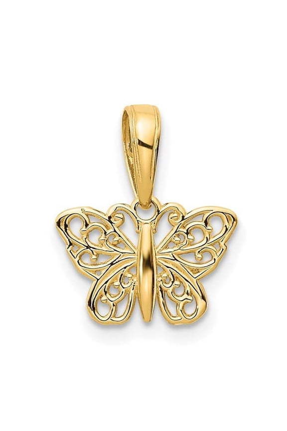 14K Yellow Gold Polished Filigree Butterfly Charm