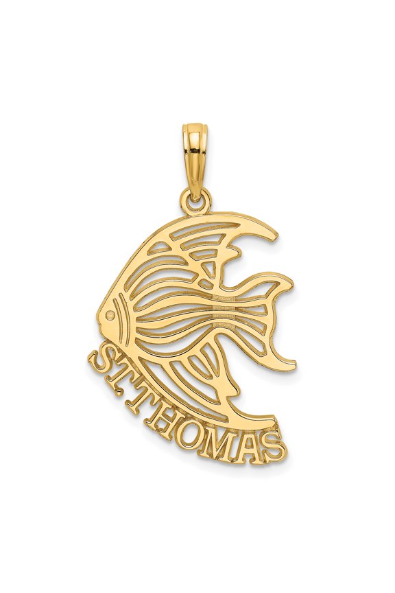 14K Yellow Gold Polished Finish Saint Thomas Cut Out Angelfish Design Charm Pendant