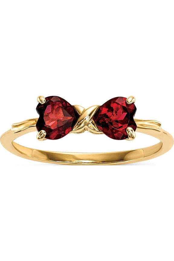 14K Yellow Gold Polished January/Garnet Bow Size 7 Ring